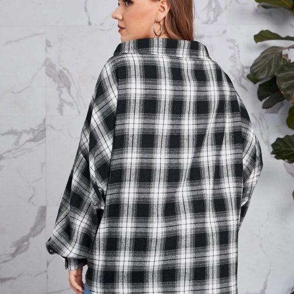 SHEIN CURVE Tartan Twist Front Tunic Long Sleeve Collared Top Plus size 4 - Picture 2 of 4